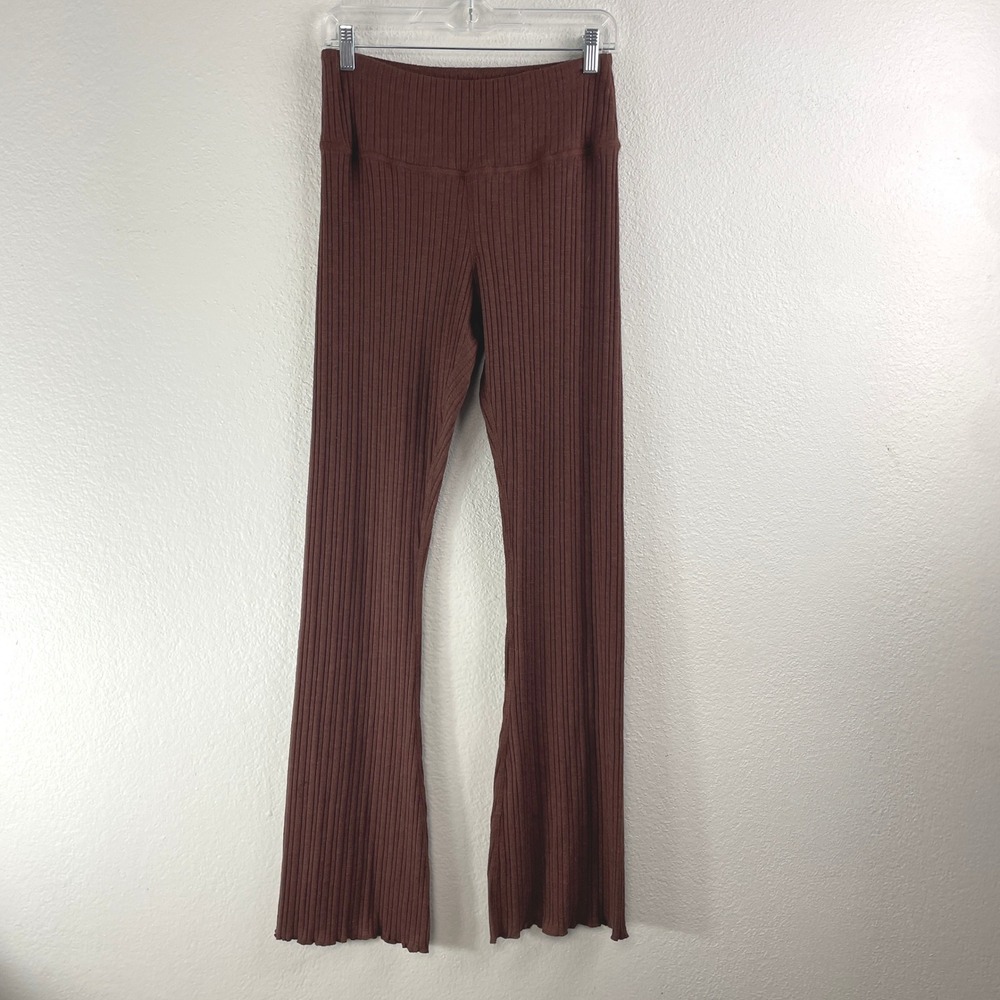 ebb & flow athleisure Ribbed Flare Pants Women Small Brown High Rise Loungewear